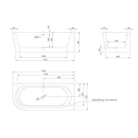 KNIEF Wall Corner L Ванна пристенная с монтажом в правый угол 180х80х60см, с щелевым переливом, со  слив-переливом, цвет: белый