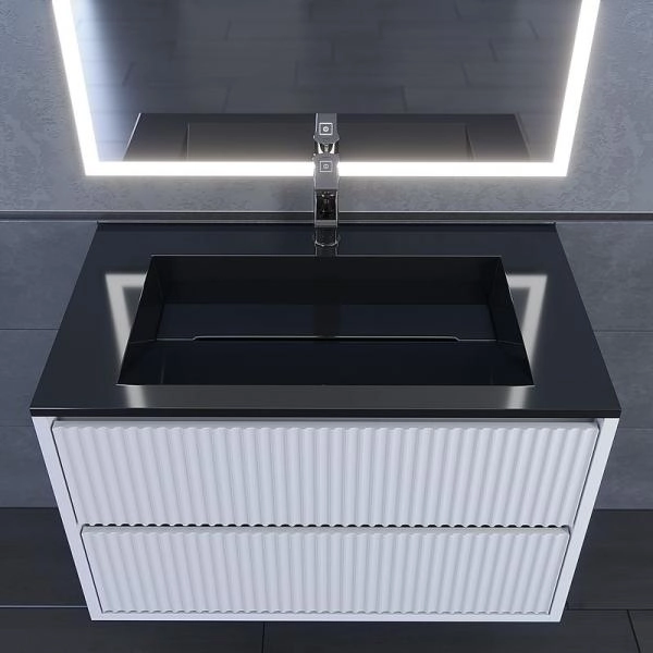 Раковина для ванной полувстраиваемая Uperwood Next Premium 80 см, прямоугольная, черный глянец