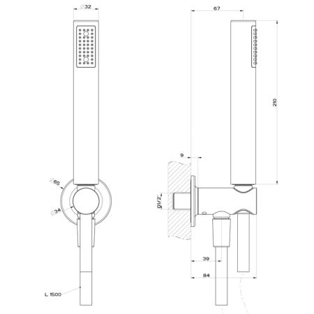 Gessi Inciso Душевой комплект: душевая лейка, держатель и шланг 150см., цвет: finox