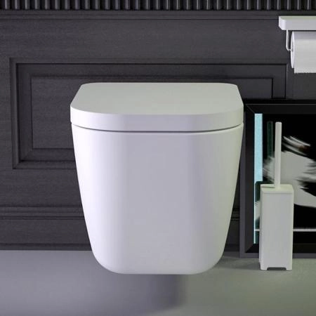 KNIEF Glam Унитаз подвесной безободковый 58х39х37 см, с сиденьем микролифт петли хром, цвет: белый матовый