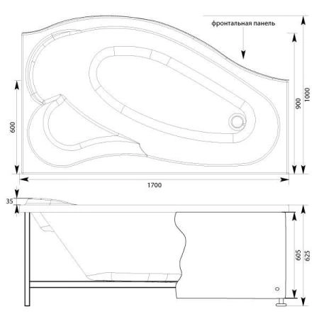 Ванна aquanet Palma 170x90 без гидромассажа правая