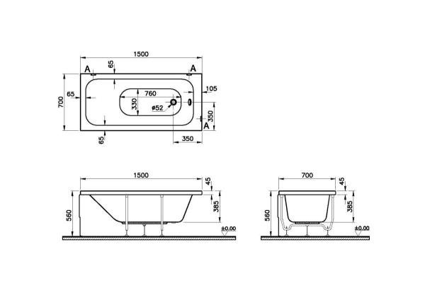 Ванна VitrA Optimum Neo 64560001000 150 x 70 см акриловая прямоугольная белая