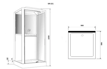 Душевая кабина GROSSMAN GR221 (90x90x225) гидромассажная с радио