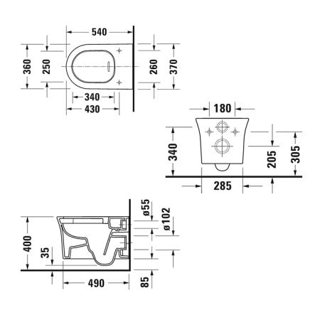 Duravit White Tulip Унитаз подвесной 37х54 см, безободковый, HygieneGlaze, цвет: белый