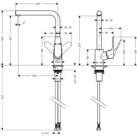 Hansgrohe 31817670 Focus Смеситель для кухни 277 мм, Г излив, матовый черный