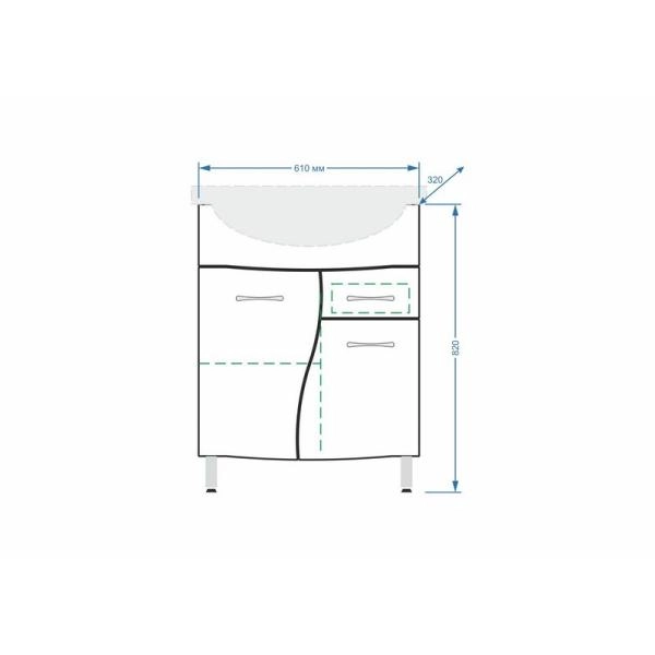 Тумба под умывальник Stella Polar Волна 65, 1 ящ., Байкал 65