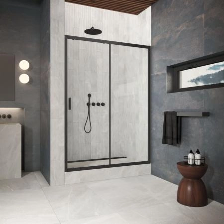 Душевая дверь Vegas-glass ZP Protec 105 02М 01, профиль черный матовый, стекло прозрачное