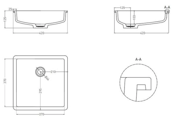 Раковина Salini MAREA 07 RAL S-Stone покраска RAL матовая 42x42 1802207MF встраиваемая