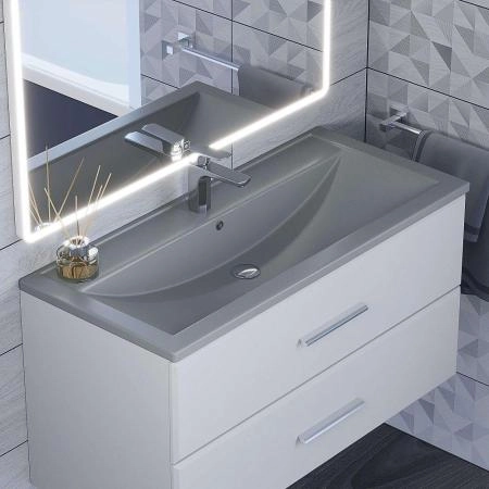 Раковина кварцевая Uperwood Foster Quartz 100 см, серая матовая, бетон