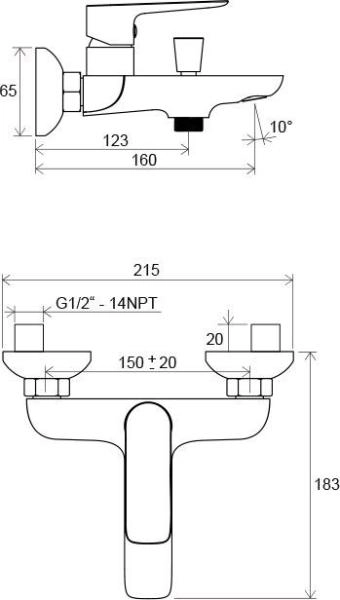 Смеситель для ванны Ravak Classic CL 022.00/150 150 мм X070083