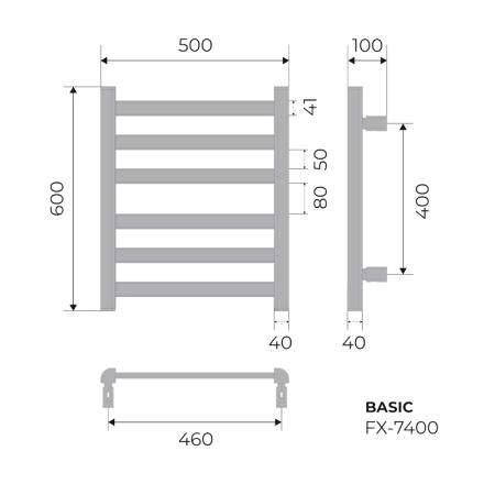 Полотенцесушитель FIXSEN BASIC FX-7400F 600х500, электрический графит