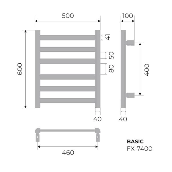 Полотенцесушитель FIXSEN BASIC FX-7400F 600х500, электрический графит