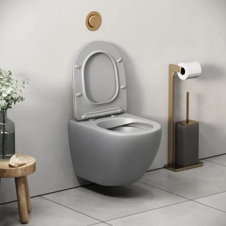 Унитаз Grossman GR-4455GLMS Color (485*365*360) СВЕТЛО-СЕРЫЙ МАТОВЫЙ подвесной Безободковый с тонкой крышкой