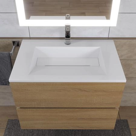 Тумба с раковиной Uperwood Barsa-Next 70 см, подвесная, белая/дуб сонома