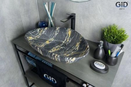 Раковина Gid Mnc207 59x39 на столешницу камень глянцевая