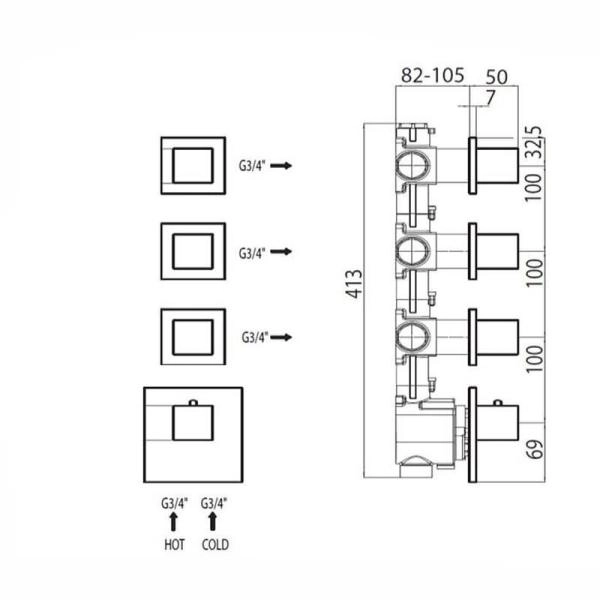 Скрытая часть с девиатором для термостата HighFlow Bossini Outlets Z030271000 на 4 выхода