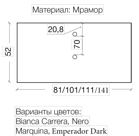 Столешница Boheme мрамор111см Nero Marquina для раковин хрусталь, LV-204 857-111-NM