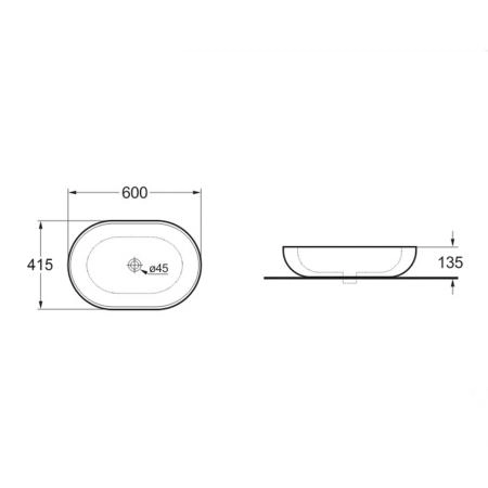 Раковина Vincea VBS-113MA, 600*415*135, накладная, цвет антрацит матовый фарфор