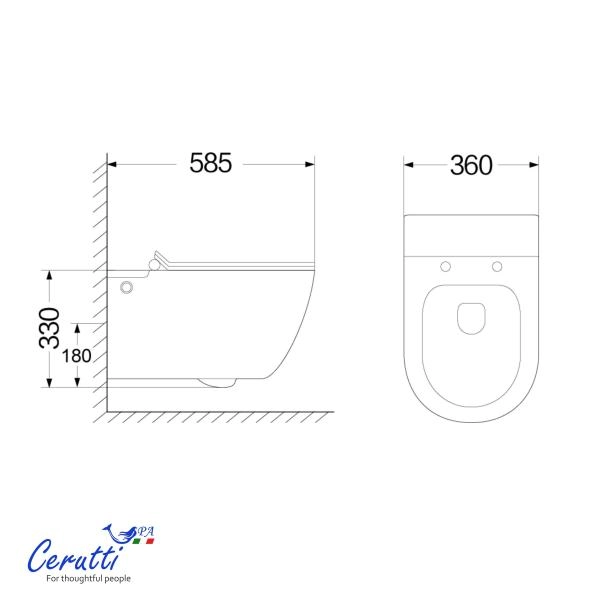 Унитаз подвесной CeruttiSPA БАРБАРИЯ (BARBARIA) Aria Pulse CT10591 (585х360х330) с функцией импульсного смыва БЕЗ РАМЫ