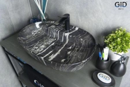 Раковина Gid Bs1346 61x41 на столешницу камень глянцевая