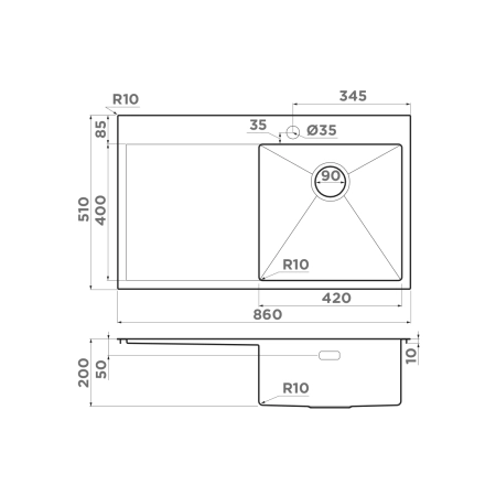 Кухонная мойка Omoikiri Akisame 86-IN-R нерж.сталь/нержавеющая сталь 4993763
