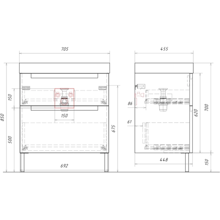 Напольная тумба AQWELLA Vancouver VAN01072N с двумя ящиками 70 см цвет белый с умывальником