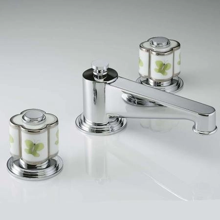 THG CAPUCINE VERT DECOR PLATINE Смеситель для раковины на 3 отверстия, с донным клапаном, декор платина/зеленый, цвет: хром