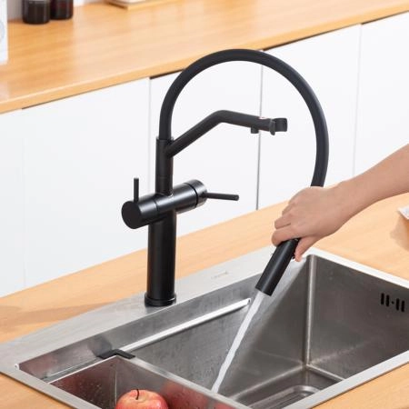 Смеситель GAPPO G4399-86 для кухни с гибким изливом и подключением фильтра, черный