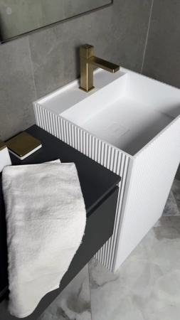 Раковина напольная Boheme рифленая Cube Corian 480*480*850 Matt White 802-R-MW