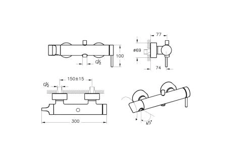 Смеситель VitrA Origin  A4261936WTC настенный однорычажный матовый черный латунь