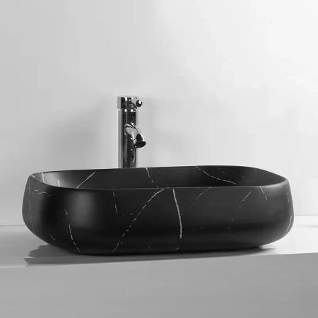 Раковина Cerutti SPA CR0086 MMB1 накладная, мрамор матовый черный, прямоугольная 565х400х145