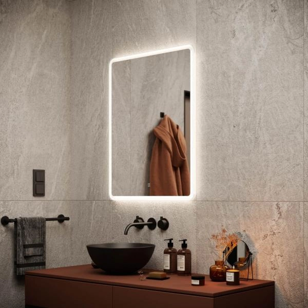 Зеркало SANCOS ARCADIA AR600 60x80x3 белый светодиодная подсветка, диммируемый сенсорный выключатель, пластиковый светопропускающий короб