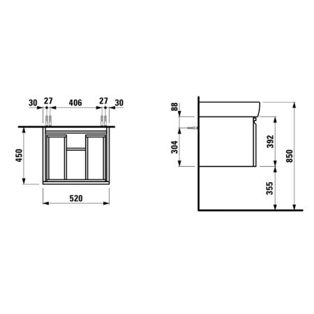 Laufen Pro A Тумба подвесная 52x45cм, с раковиной, цвет: белый матовый