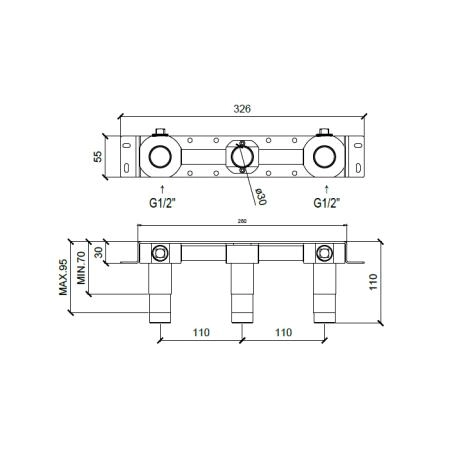 Almar Mixers Встраиваемая часть настенного смесителя для раковины на 3 отв., центральный излив, цвет: черный матовый