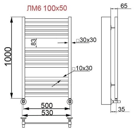 Полотенцесушитель водяной Ника Modern ЛМ 6 100/50 Matt Antique Silver с вентилями