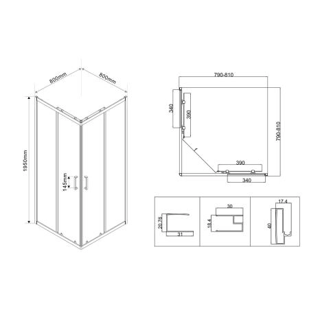Душевой уголок Vincea City VSS-5CT800CL, 800*800, хром, стекло прозрачное