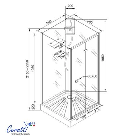 Душевая кабина СeruttiSPA БЕЛЛА (BELLA) 90BF (90x90x215-225)