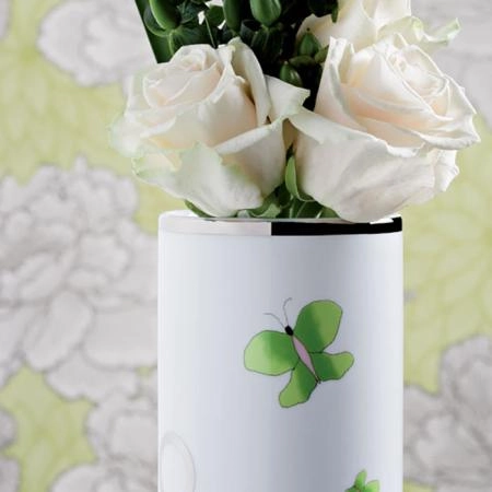 THG CAPUCINE VERT DECOR PLATINE Ваза керамическая, настольная, декор платина/зеленый, цвет: белый