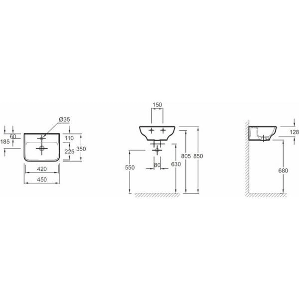 Раковина Jacob Delafon STRUKTURA EGH112-00 45 см подвесная