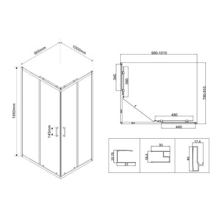 Душевой уголок Vincea City VSS-5CT8010CL, 1000*800, хром, стекло прозрачное