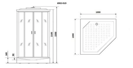 Душевая кабина Niagara Premium NG-6902-01D BLACK (1000х1000х2200) низкий поддон (16 см) стекло ТОНИРОВАННОЕ