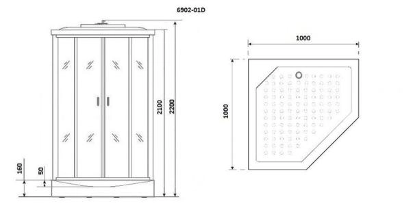 Душевая кабина Niagara Premium NG-6902-01D BLACK (1000х1000х2200) низкий поддон (16 см) стекло ТОНИРОВАННОЕ