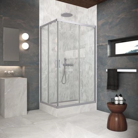 Душевой уголок Vegas-glass ZA-F Protec h1900 100*90 07 01, профиль матовый хром, стекло прозрачное