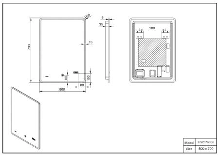 Зеркало Esbano ES-2073FDS 50x70 см с подсветкой и сенсорным включением