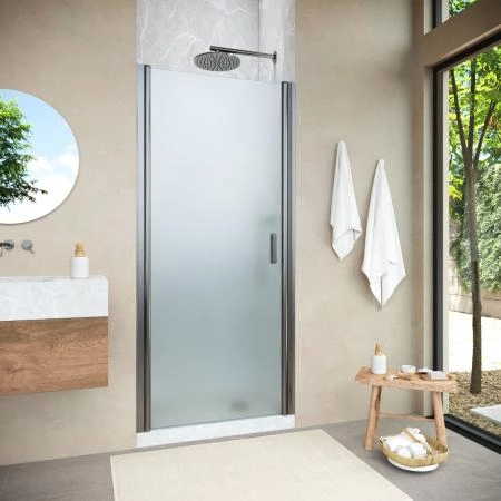 Душевая дверь Vegas-glass EP NOVO h2000 85 11 10  профиль оружейная сталь  стекло сатин