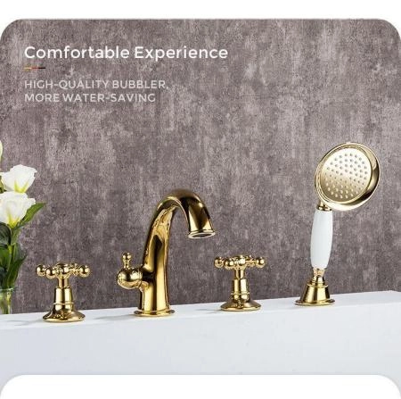 Смеситель Gappo G1189-6 на борт ванны 4 отверстия, золото