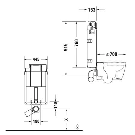 Duravit DuraSystem Рама для установки подвесного унитаза 91x44x15 см, для замуровки в стену, в сборе с бачком 9л