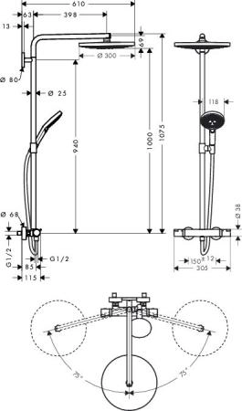 Душевая система Hansgrohe Raindance Select 27133400 Showerpipe 300 2jet белый хром