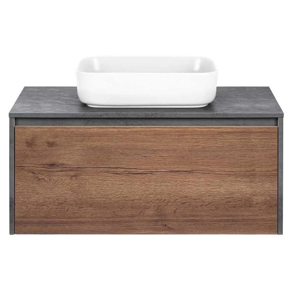 Тумба под раковину Vincea Mesa 1000 подвесная, 1 выкатной/1 скрытый ящик soft close, T.Oak + Beton
