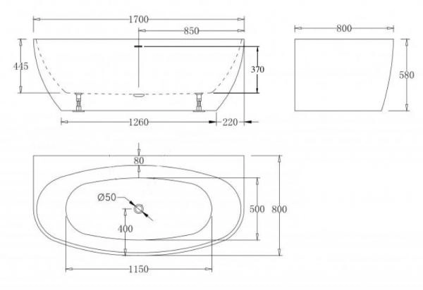 Ванна Esbano San Marino 170x80x58 отдельностоящая